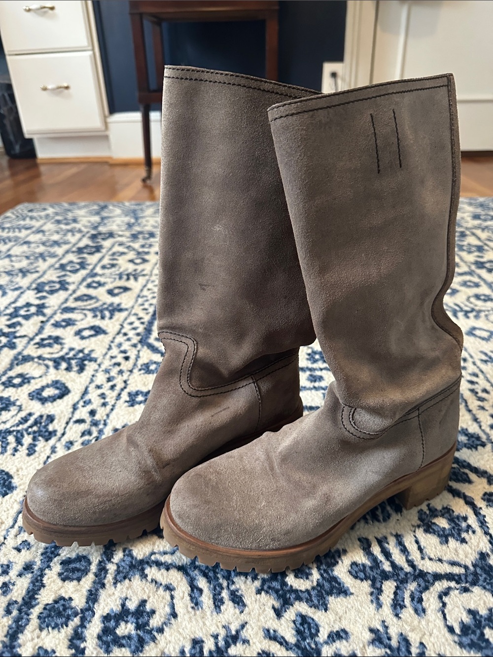 Prada Taupe Suede Mid-Calf Boots - Picture 2 of 14